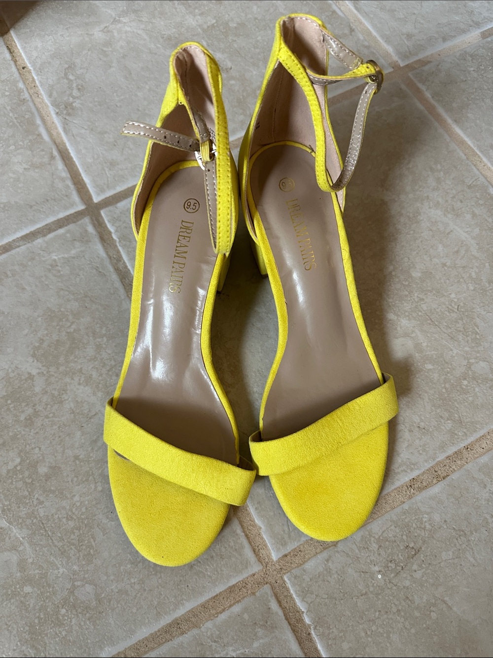 Dream Pairs Bright Yellow Open-Toe Ankle Strap Heels